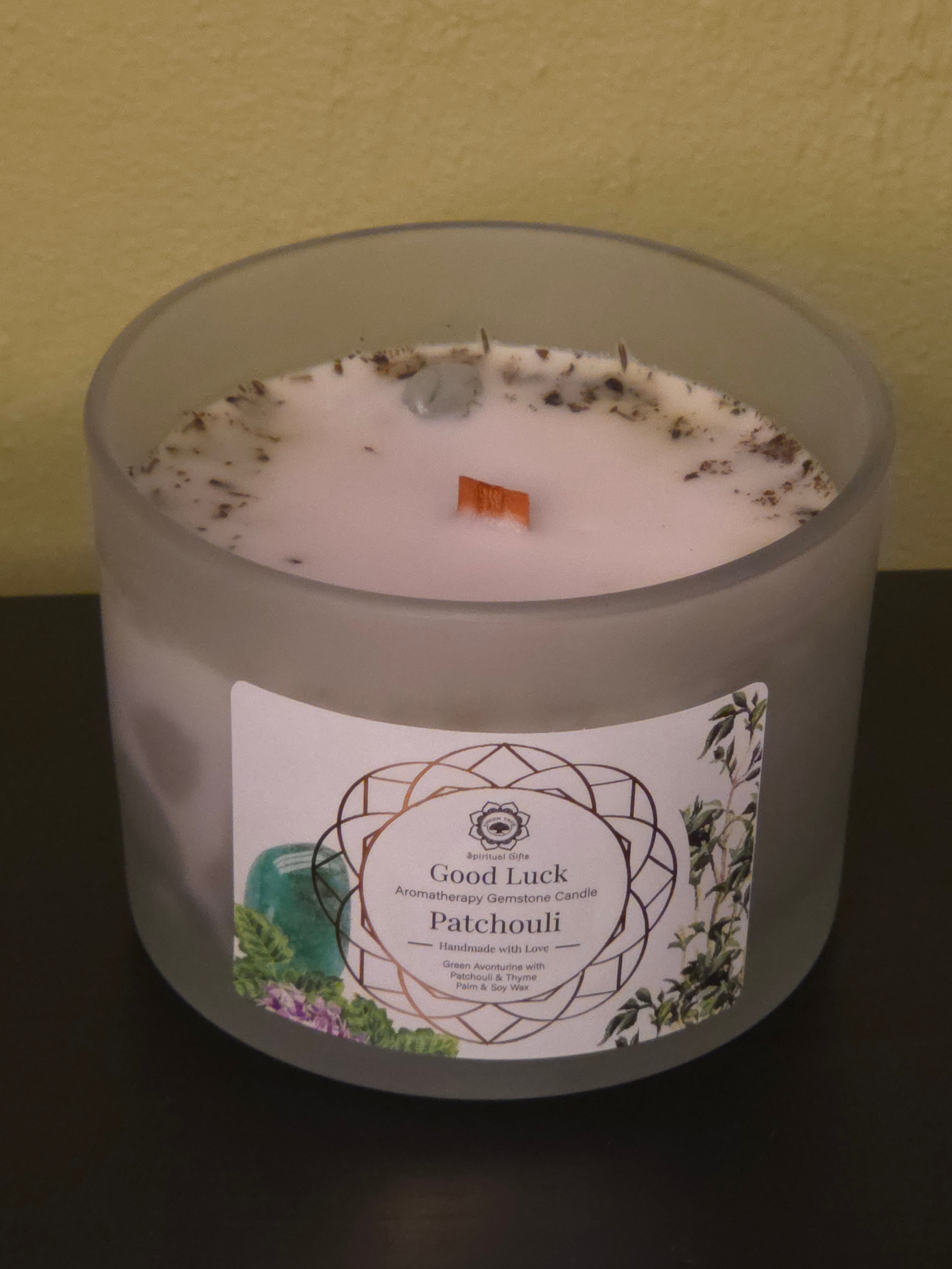 Good Luck Patchouli – Edelsteen Kaars met Groene Aventurijn